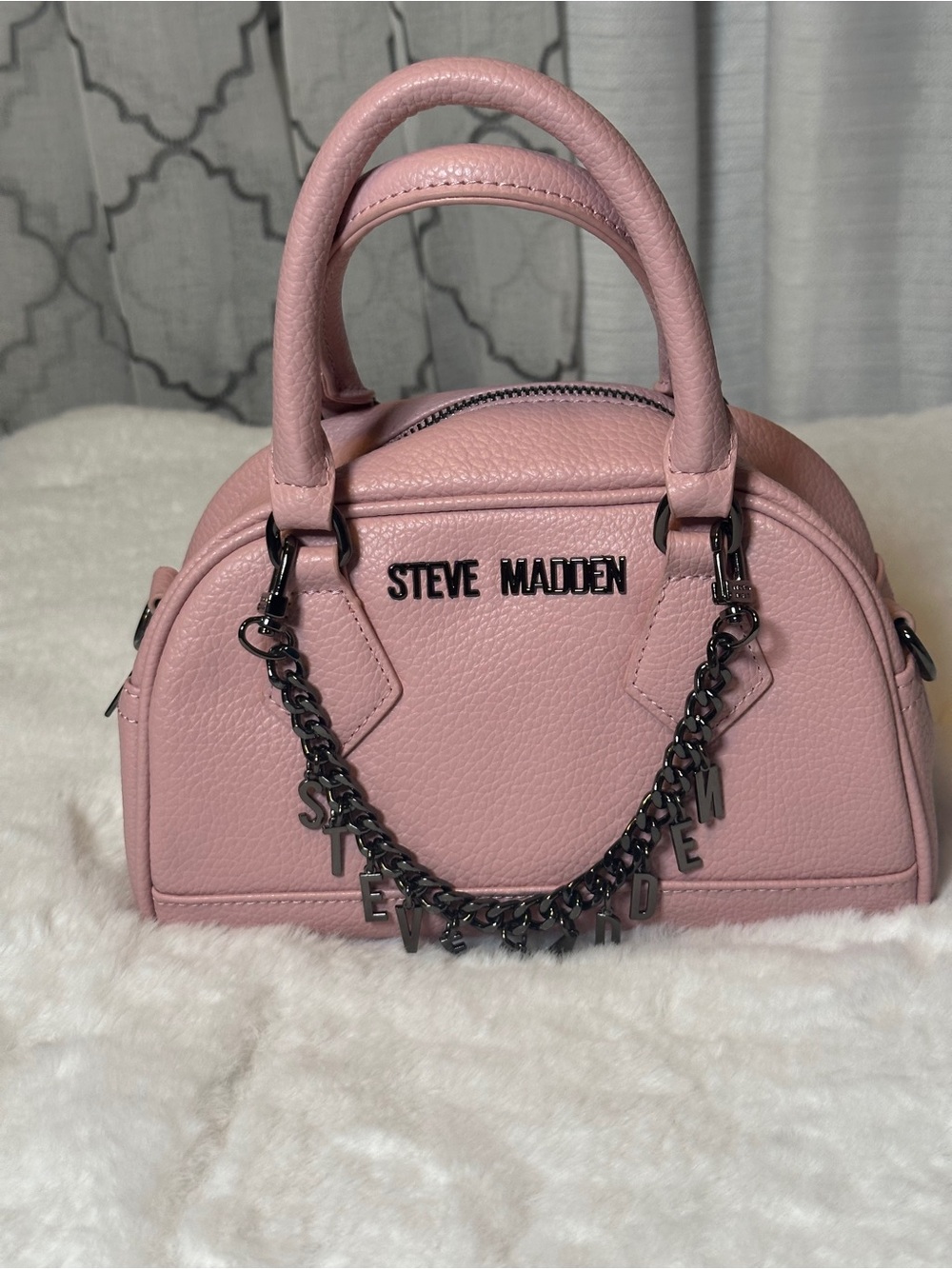 Steve Madden Blush Pink Dome Satchel with Gunmetal Chain NWOT